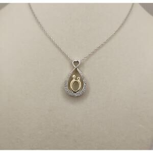 Mother Child Sterling Silver, 14k Gold and Diamond pendant on 18-in Chain